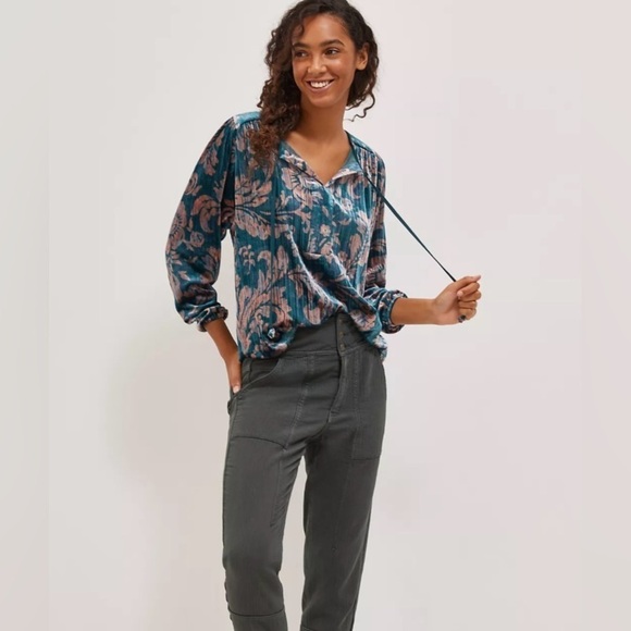 Anthropologie Faustine Velvet Peasant Blouse Size Medium - Picture 1 of 14